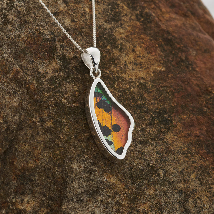 Sunset Moth butterfly wing pendant in fine silver