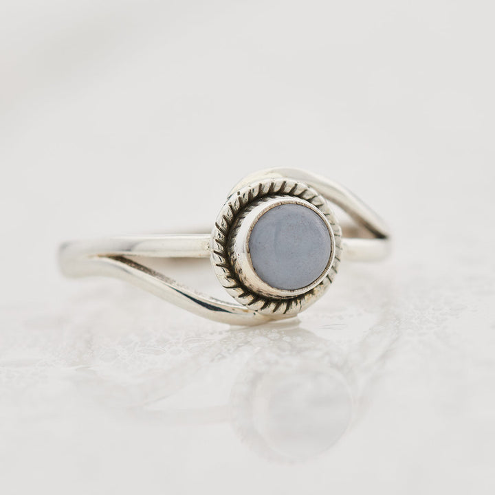 Round-cut angelite ring in sterling silver