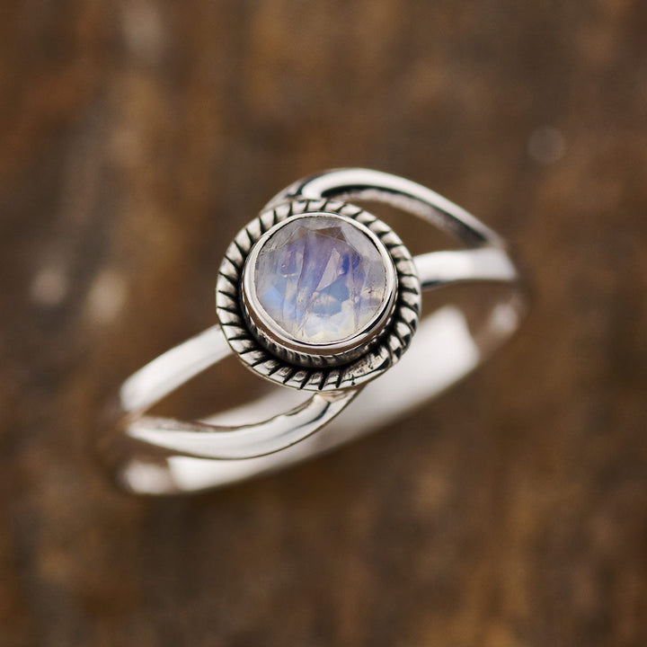 Faceted Moonstone Sterling Silver Infinity Ring