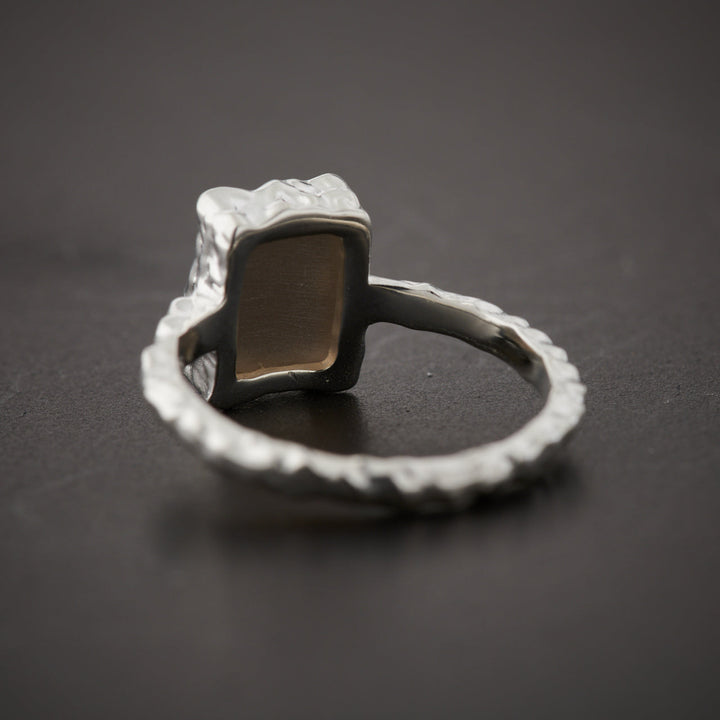 Smoky Quartz Sterling Silver Rectangle Hammered Finish Ring