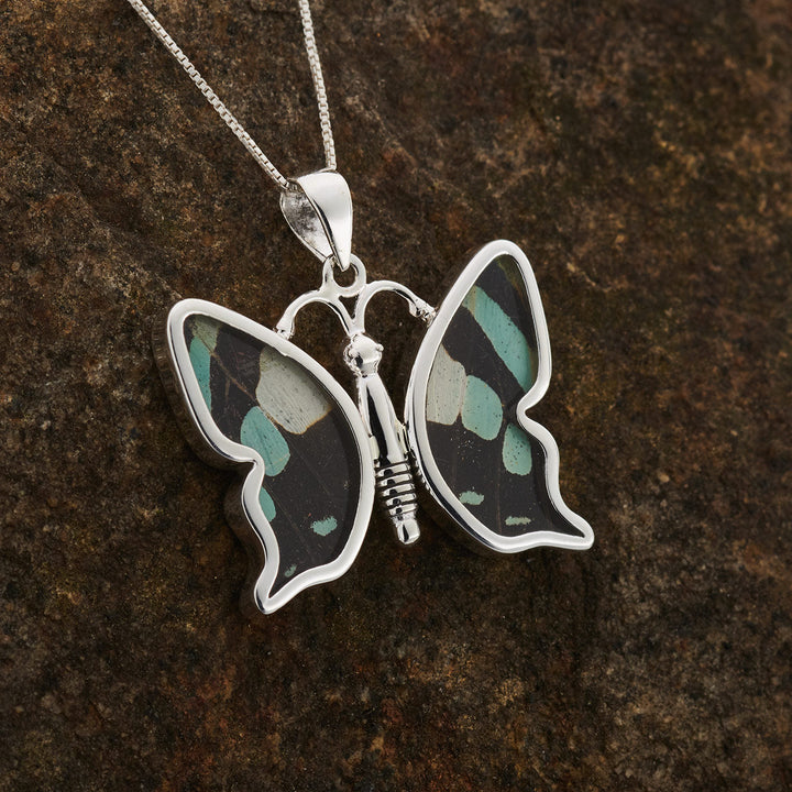 Swordtail butterfly wing pendant in fine silver