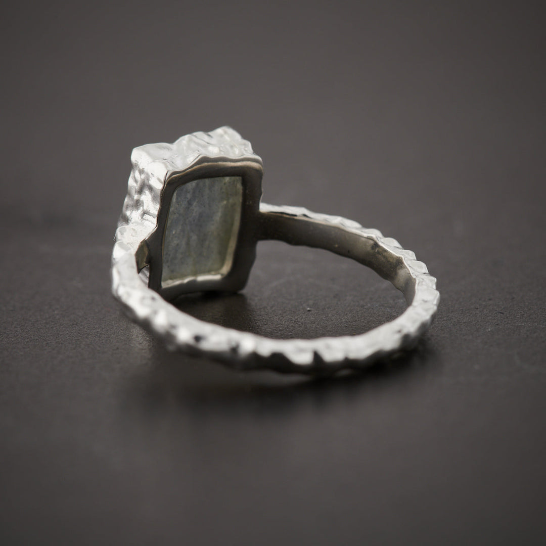 Labradorite Sterling Silver Rectangle Hammered Finish Ring