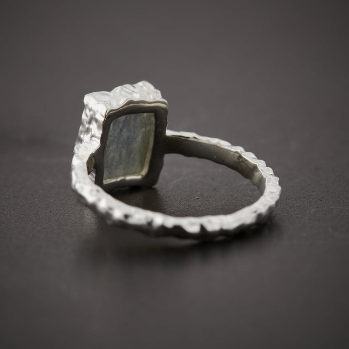 Labradorite Sterling Silver Rectangle Hammered Finish Ring