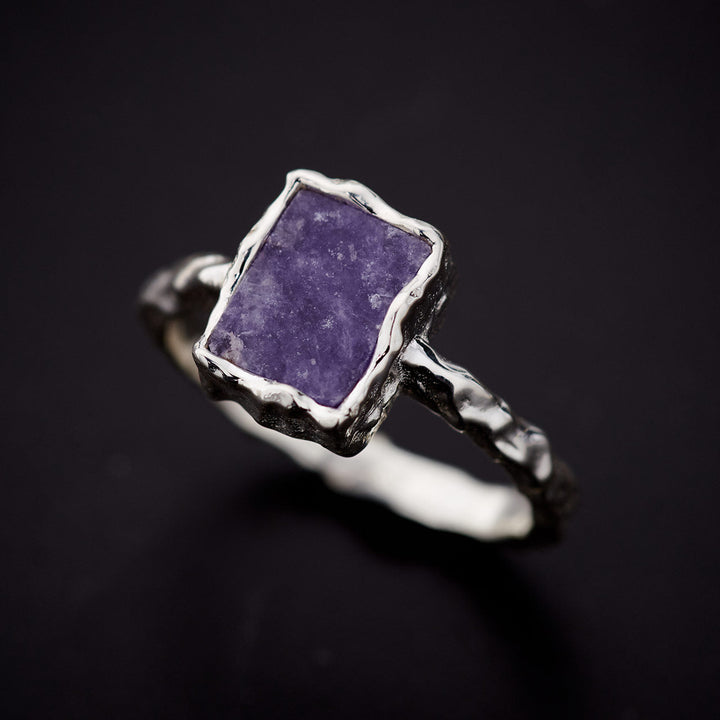 Lepidolite Sterling Silver Rectangle Hammered Finish Ring