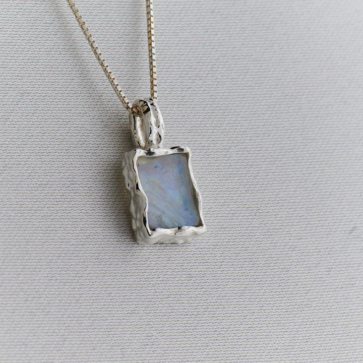 Moonstone Sterling Silver Rectangle Hammered Finish Pendant