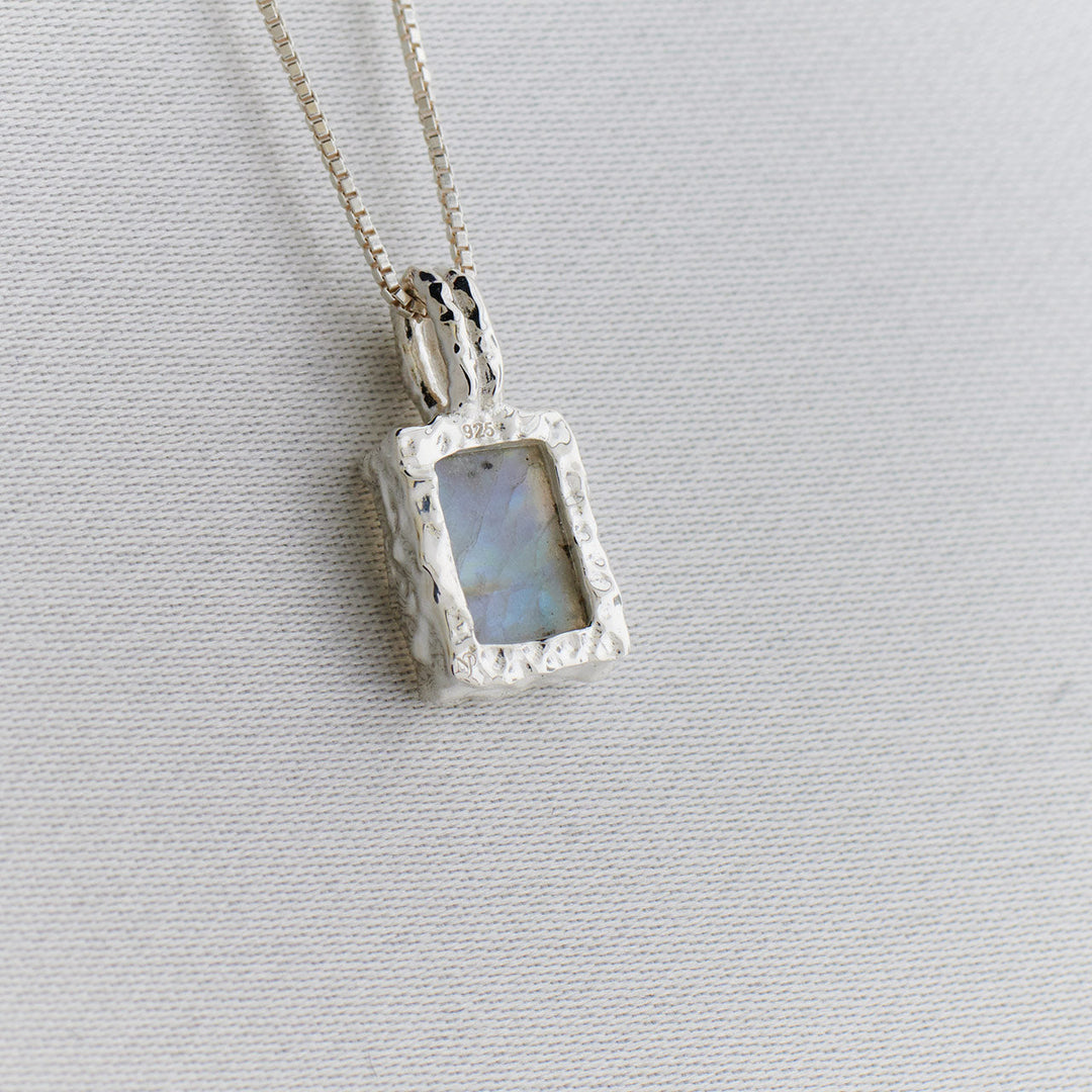 Moonstone Sterling Silver Rectangle Hammered Finish Pendant