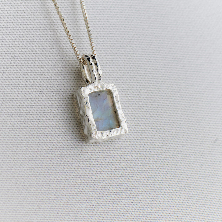 Moonstone Sterling Silver Rectangle Hammered Finish Pendant