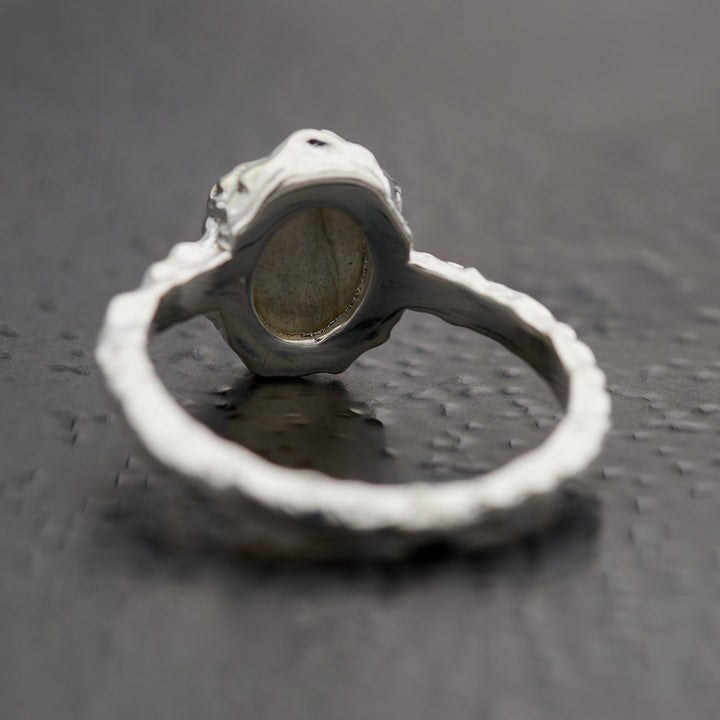Labradorite Sterling Silver Oval Hammered Finish Ring
