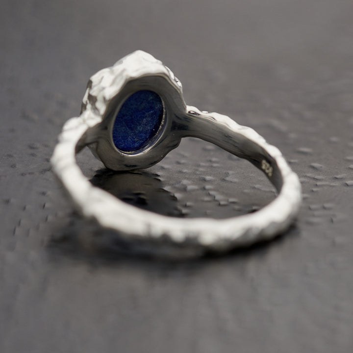 Lapis Sterling Silver Oval Hammered Finish Ring