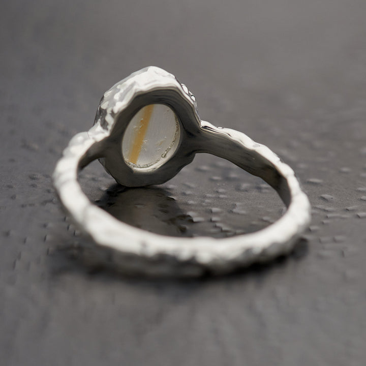 Golden Rutile Sterling Silver Oval Hammered Finish Ring