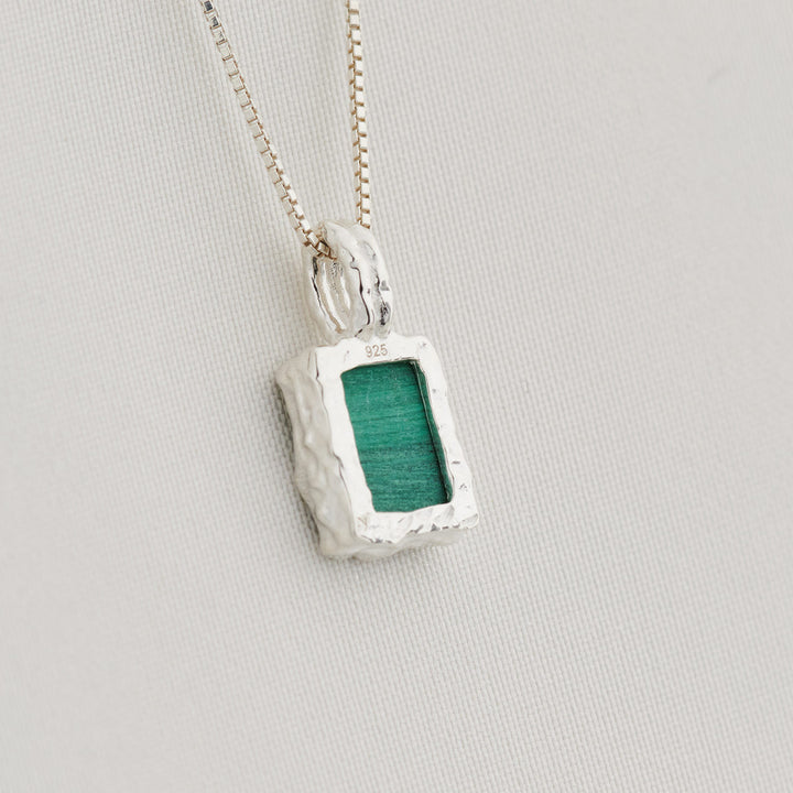 Malachite Sterling Silver Rectangle Hammered Finish Pendant
