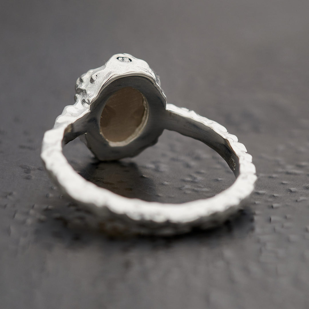 Smoky Quartz Sterling Silver Oval Hammered Finish Ring