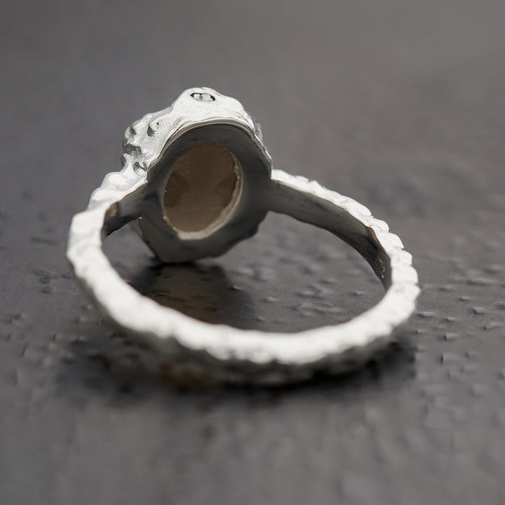Smoky Quartz Sterling Silver Oval Hammered Finish Ring