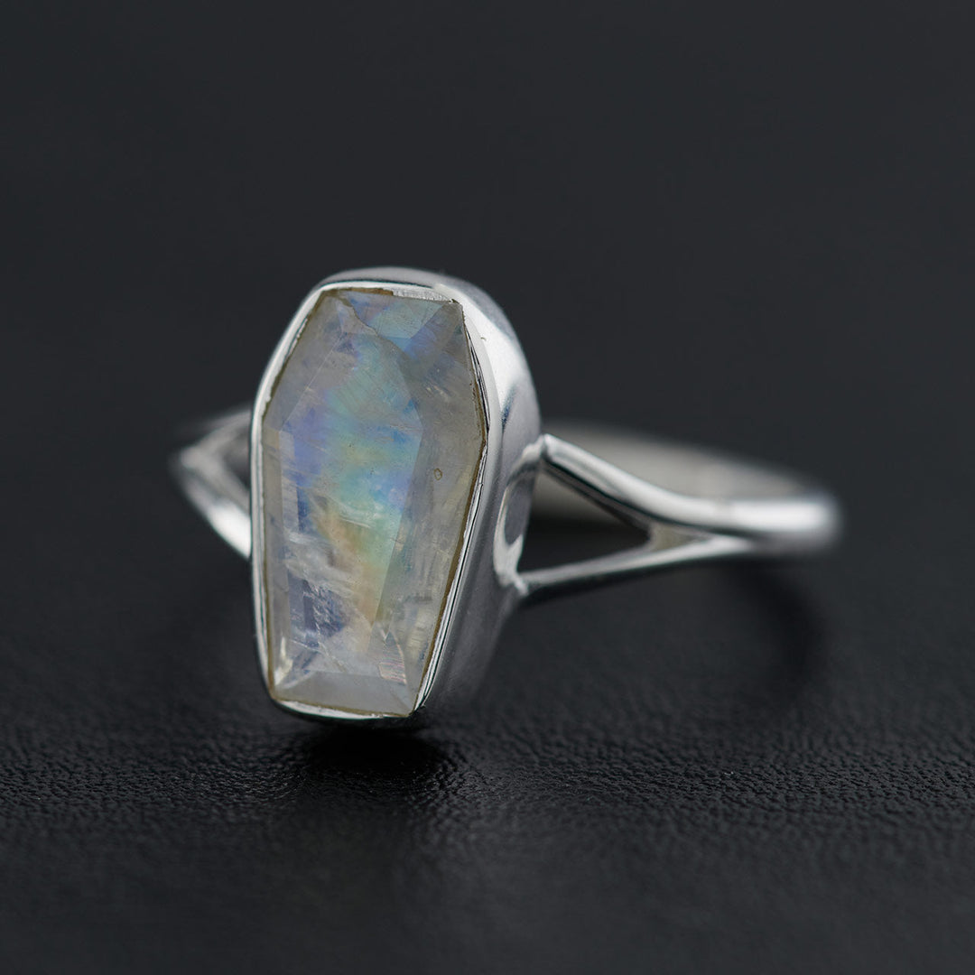 Moonstone Sterling Silver Coffin Ring