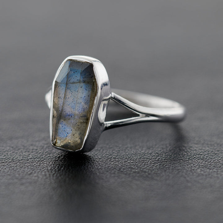 Labradorite Sterling Silver Coffin Ring