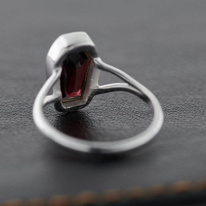 Garnet Sterling Silver Coffin Ring