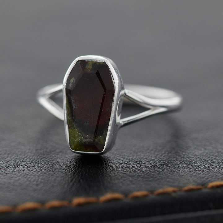 Dragon Blood Jasper Sterling Silver Coffin Ring