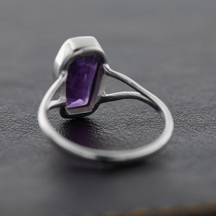Amethyst Sterling Silver Coffin Ring
