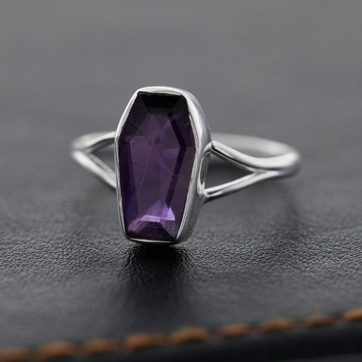 Amethyst Sterling Silver Coffin Ring