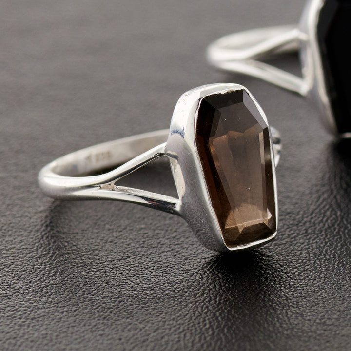 Smoky Quartz Sterling Silver Coffin Ring
