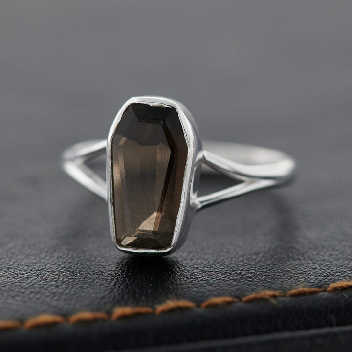 Smoky Quartz Sterling Silver Coffin Ring
