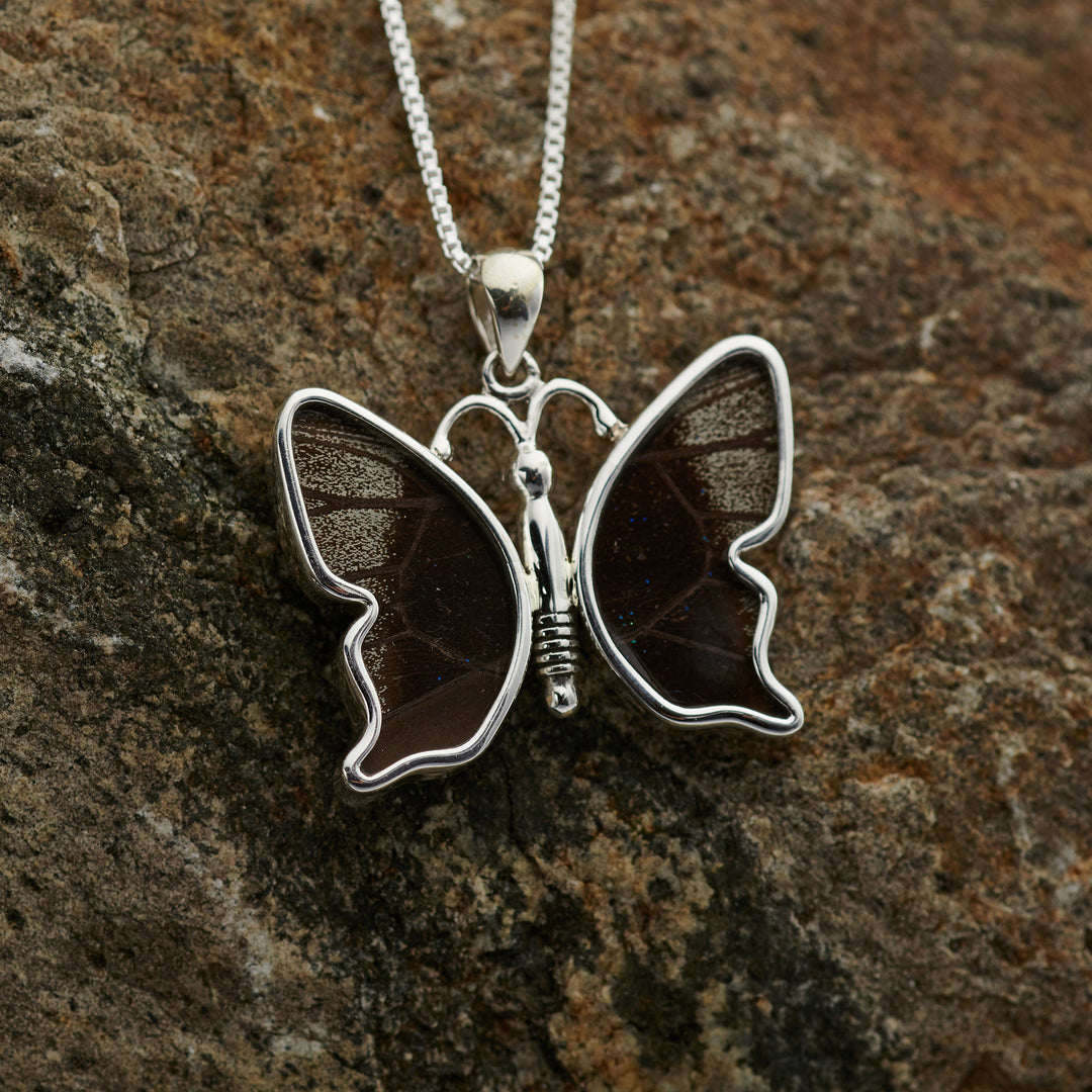 Mountain Blue Small Realistic Butterfly Fine Silver Pendant