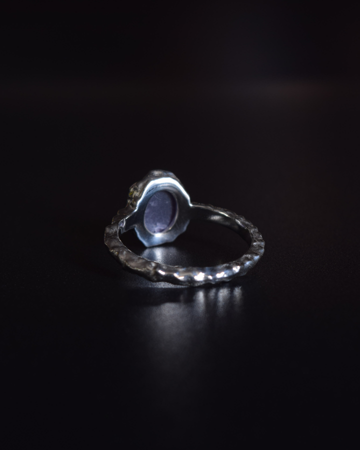 Amethyst Sterling Silver Oval Hammered Finish Ring