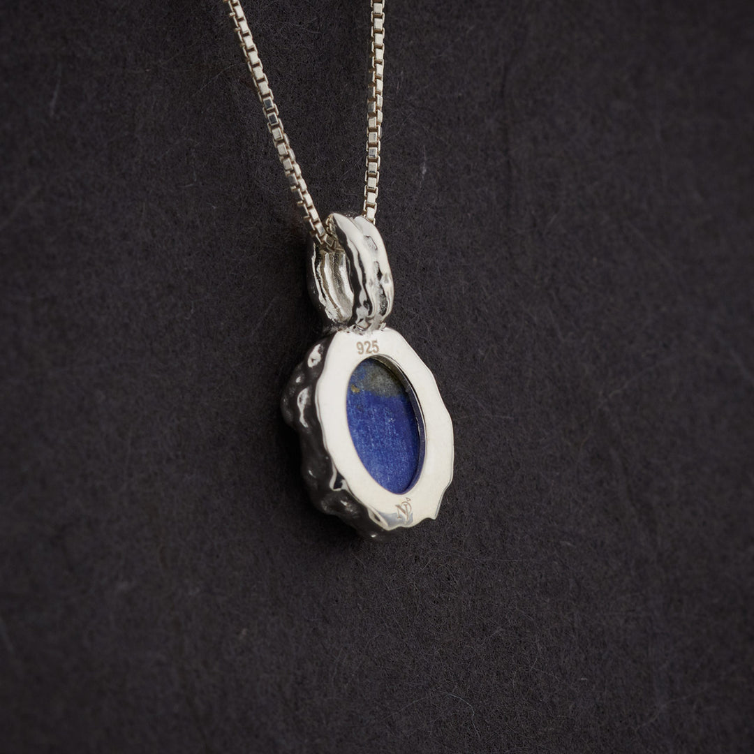 Lapis Sterling Silver Oval Hammered Finish Pendant