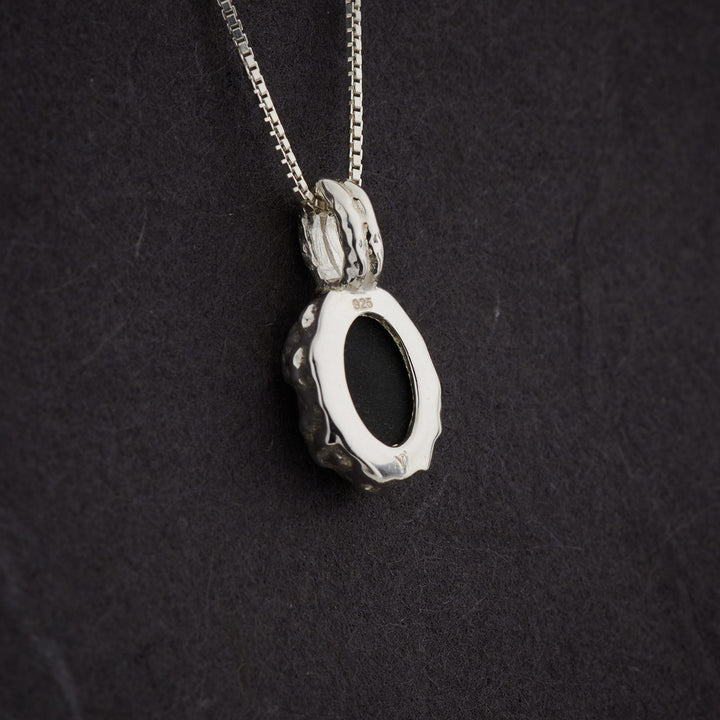 Black Onyx Sterling Silver Oval Hammered Finish Pendant