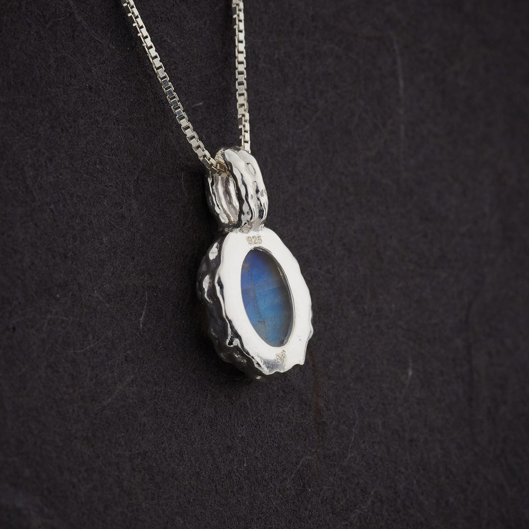 Moonstone Sterling Silver Oval Hammered Finish Necklace
