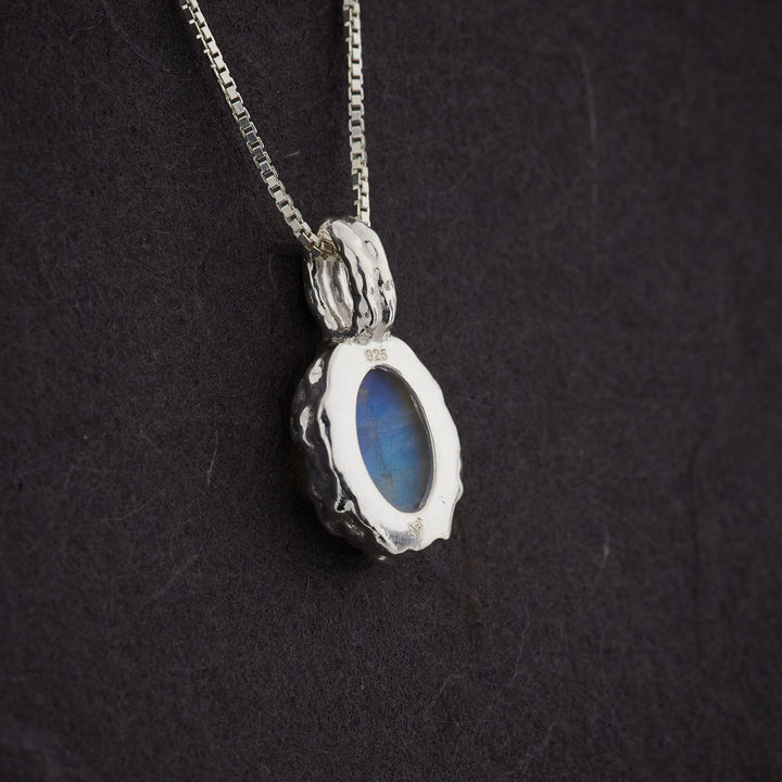 Moonstone Sterling Silver Oval Hammered Finish Necklace