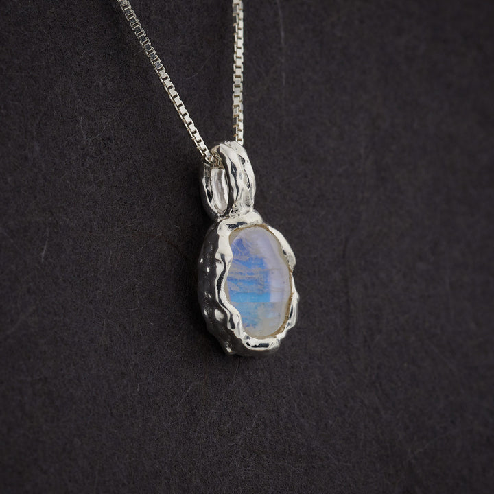 Moonstone Sterling Silver Oval Hammered Finish Necklace