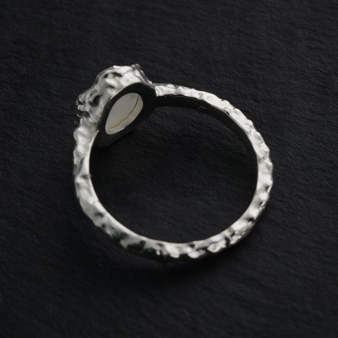 Moonstone Sterling Silver Hammered Oval Ring