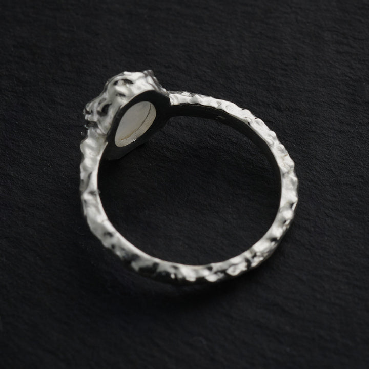 Moonstone Sterling Silver Hammered Oval Ring