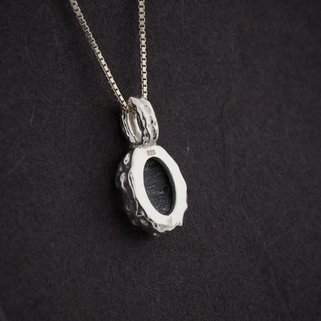 Black Rutile Sterling Silver Oval Hammered Finish Pendant