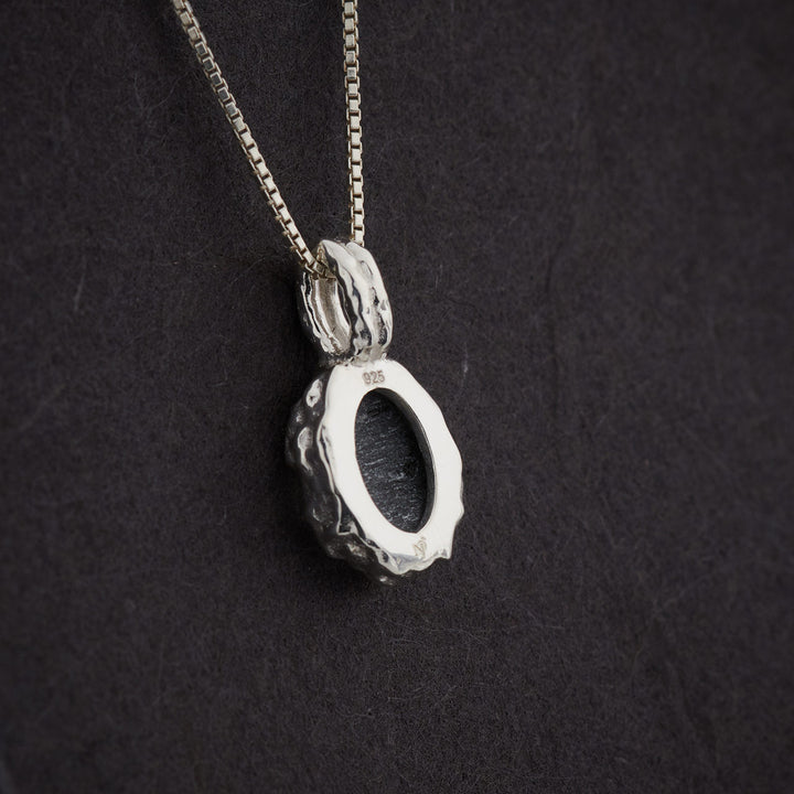 Black Rutile Sterling Silver Oval Hammered Finish Pendant