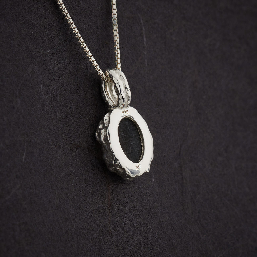 Smoky Quartz Sterling Silver Oval Hammered Finish Pendant