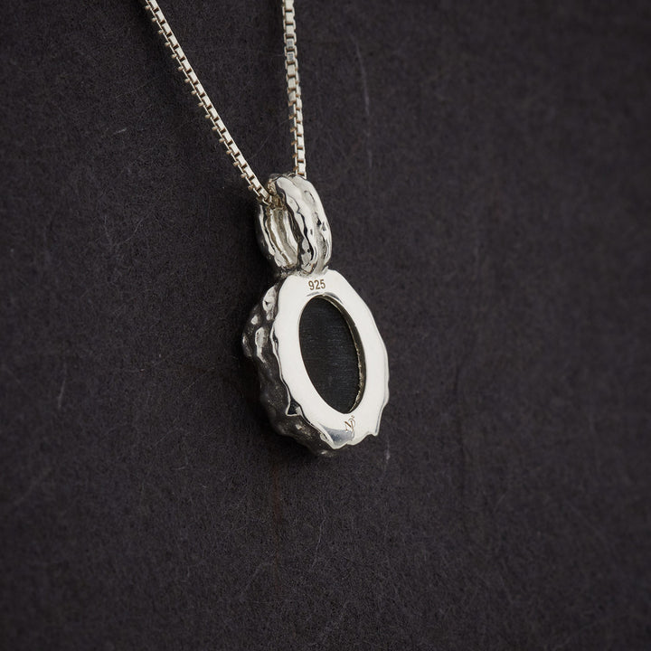 Smoky Quartz Sterling Silver Oval Hammered Finish Pendant