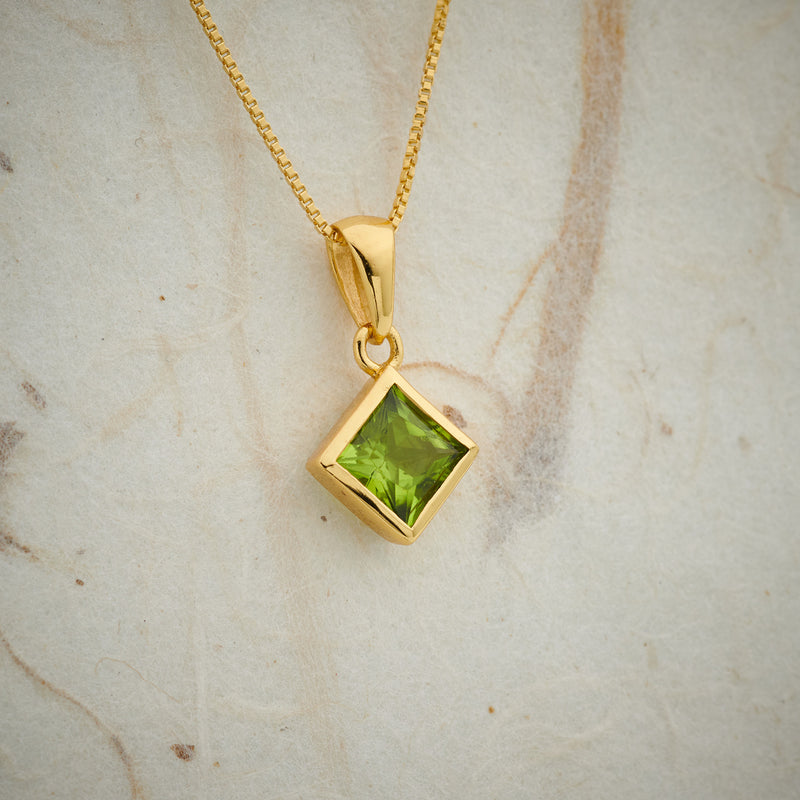 Square-cut peridot pendant in 18K gold over sterling silver
