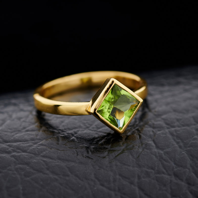 Square-cut peridot ring in 18K gold over sterling silver