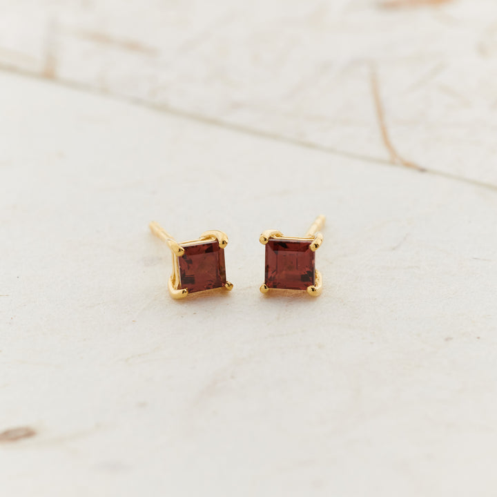 Garnet Everyday Gold Studs