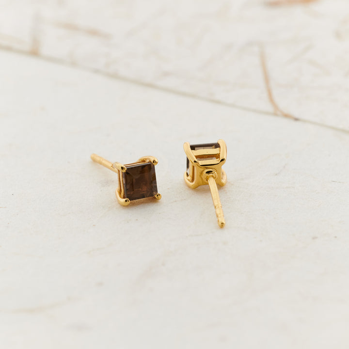 Smoky Quartz Everyday Gold Studs
