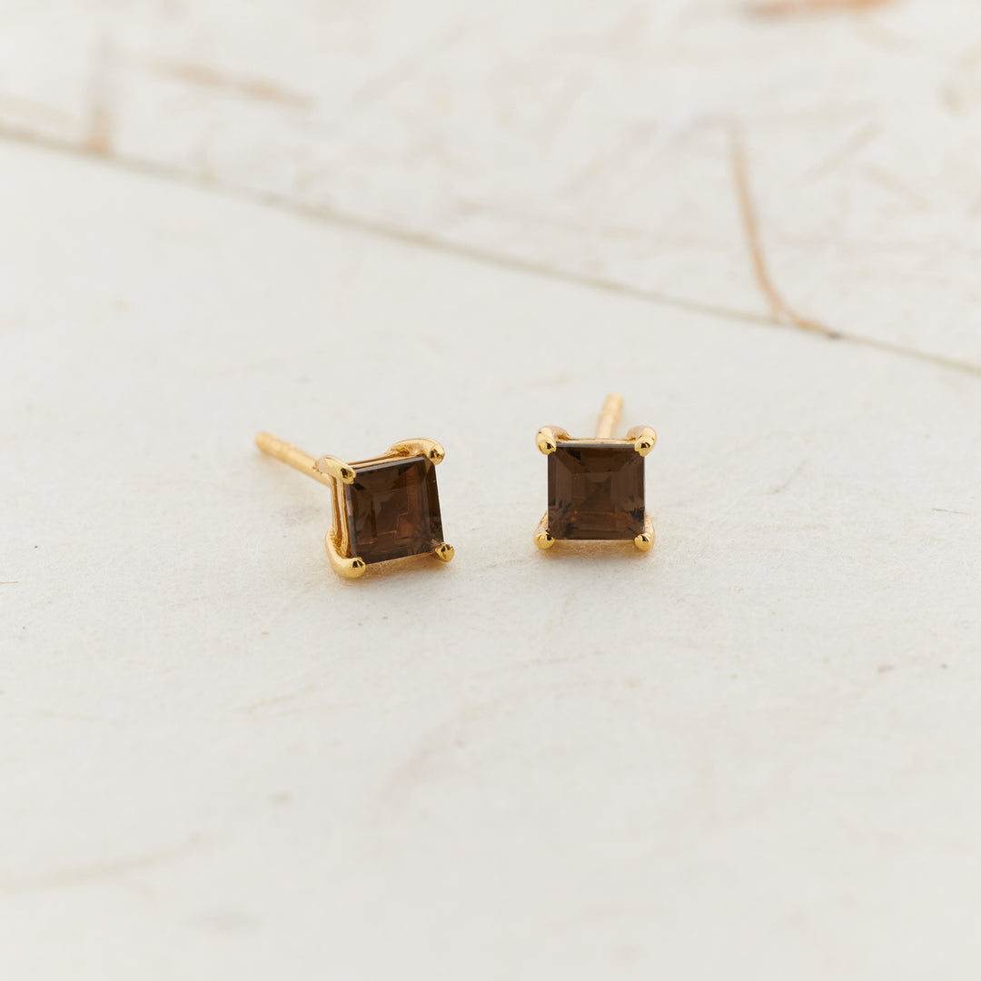 Smoky Quartz Everyday Gold Studs