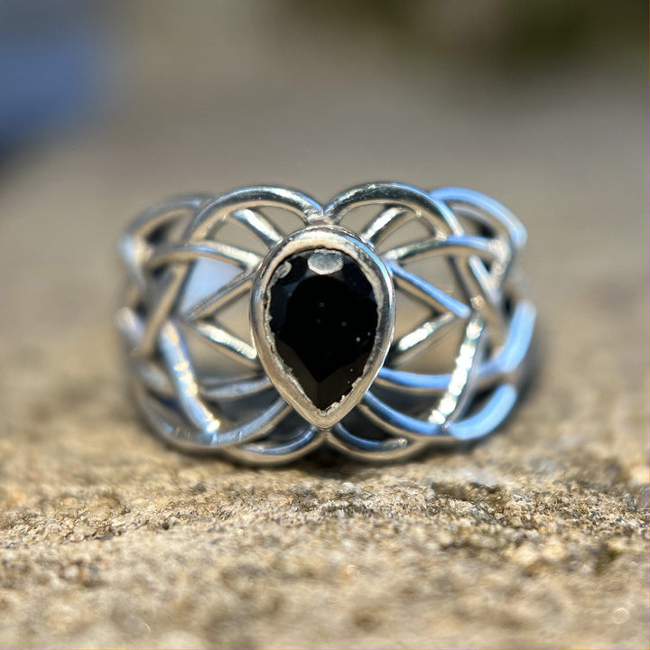 Black Onyx Celtic Ring Sterling Silver