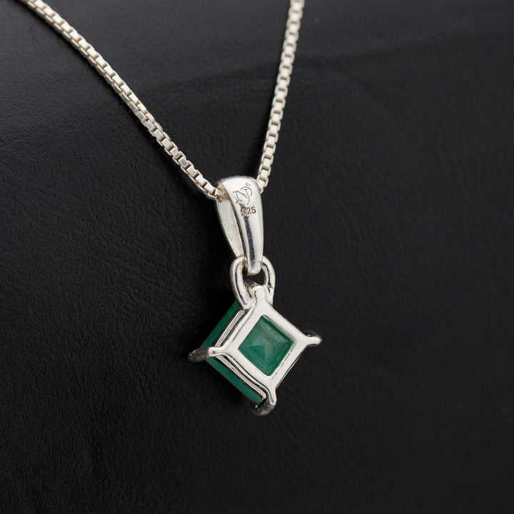 Natural Emerald Sterling Silver Pendant Sq