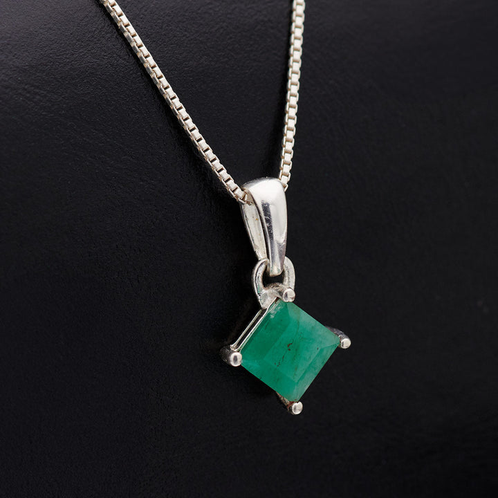Natural Emerald Sterling Silver Pendant Sq