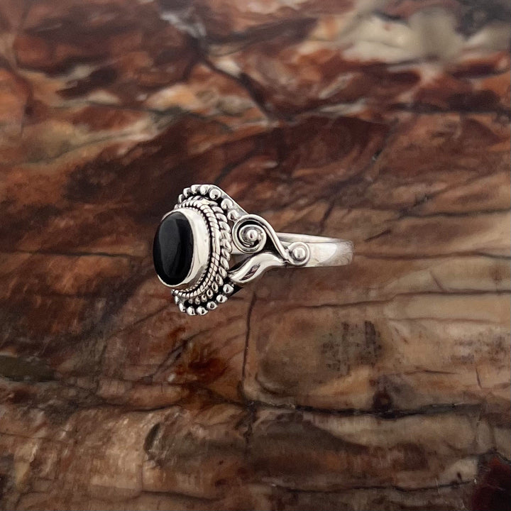 Black Onyx Sterling Silver Dahlia Ring