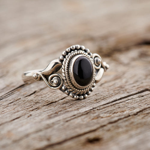Black Onyx Sterling Silver Dahlia Ring