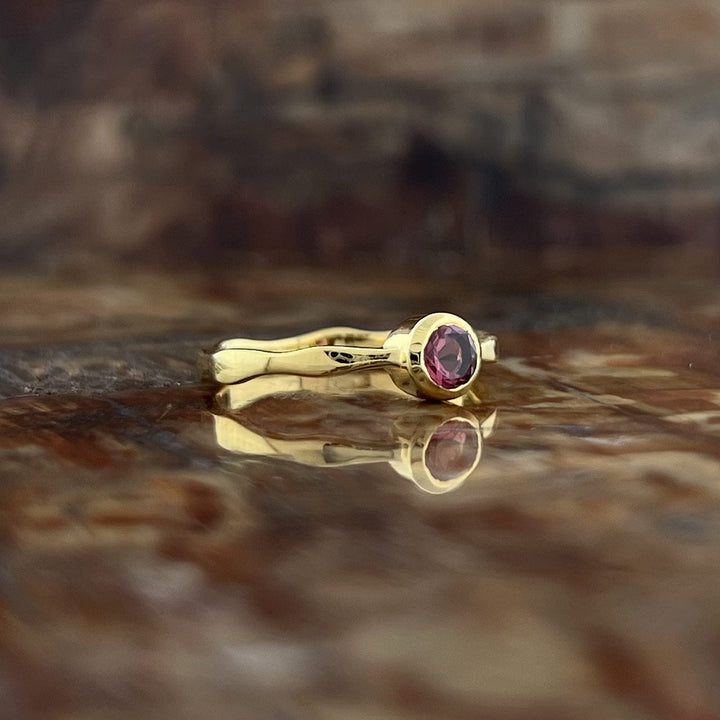 Pink Tourmaline 18K Vermeil Gold Stackable Wavy Ring