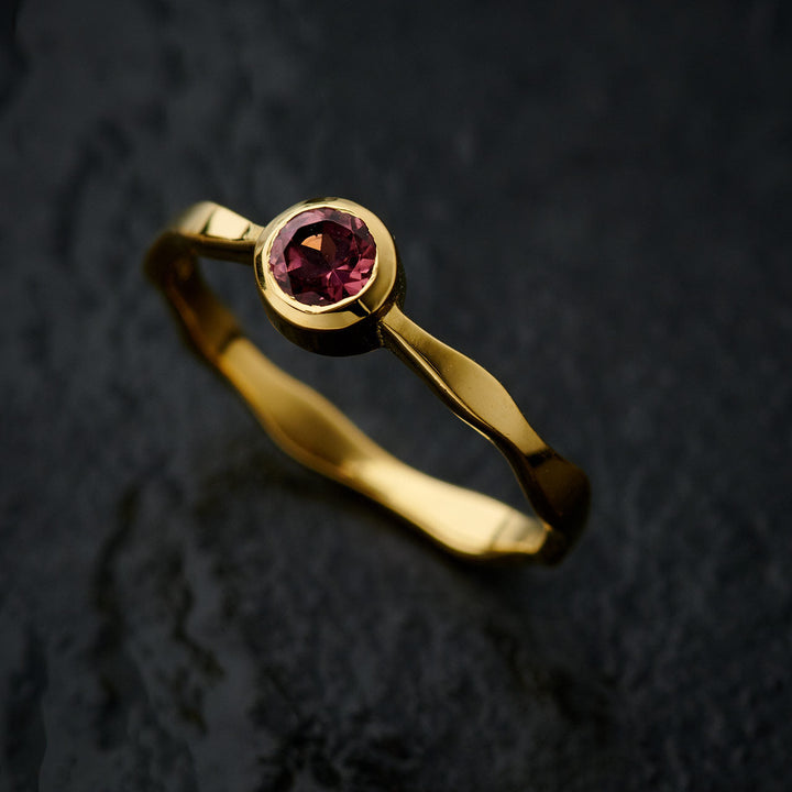 Pink Tourmaline 18K Vermeil Gold Stackable Wavy Ring